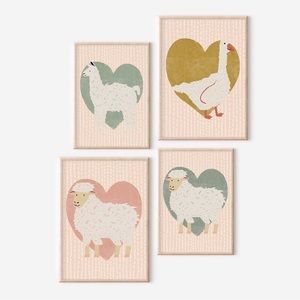 Furry Farm Animals Neutral Nursery Digital Art Prints. Multiple sizes